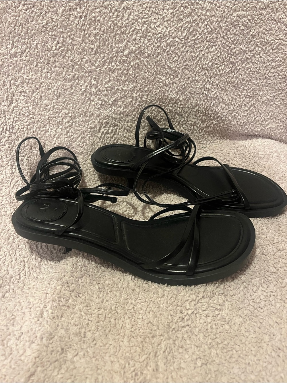 Zara Black Strappy Kitten Heels Sandals